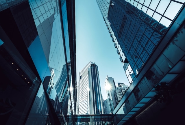 Layers Of Contemporary Financial Skyscrapers In Central Business District, Hong Kong